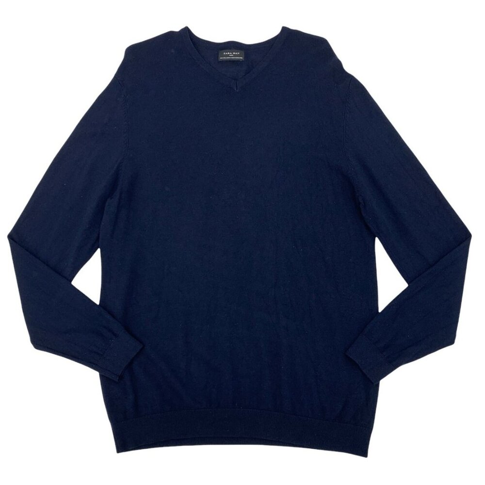 Zara Men's V-Neck Navy Sweater